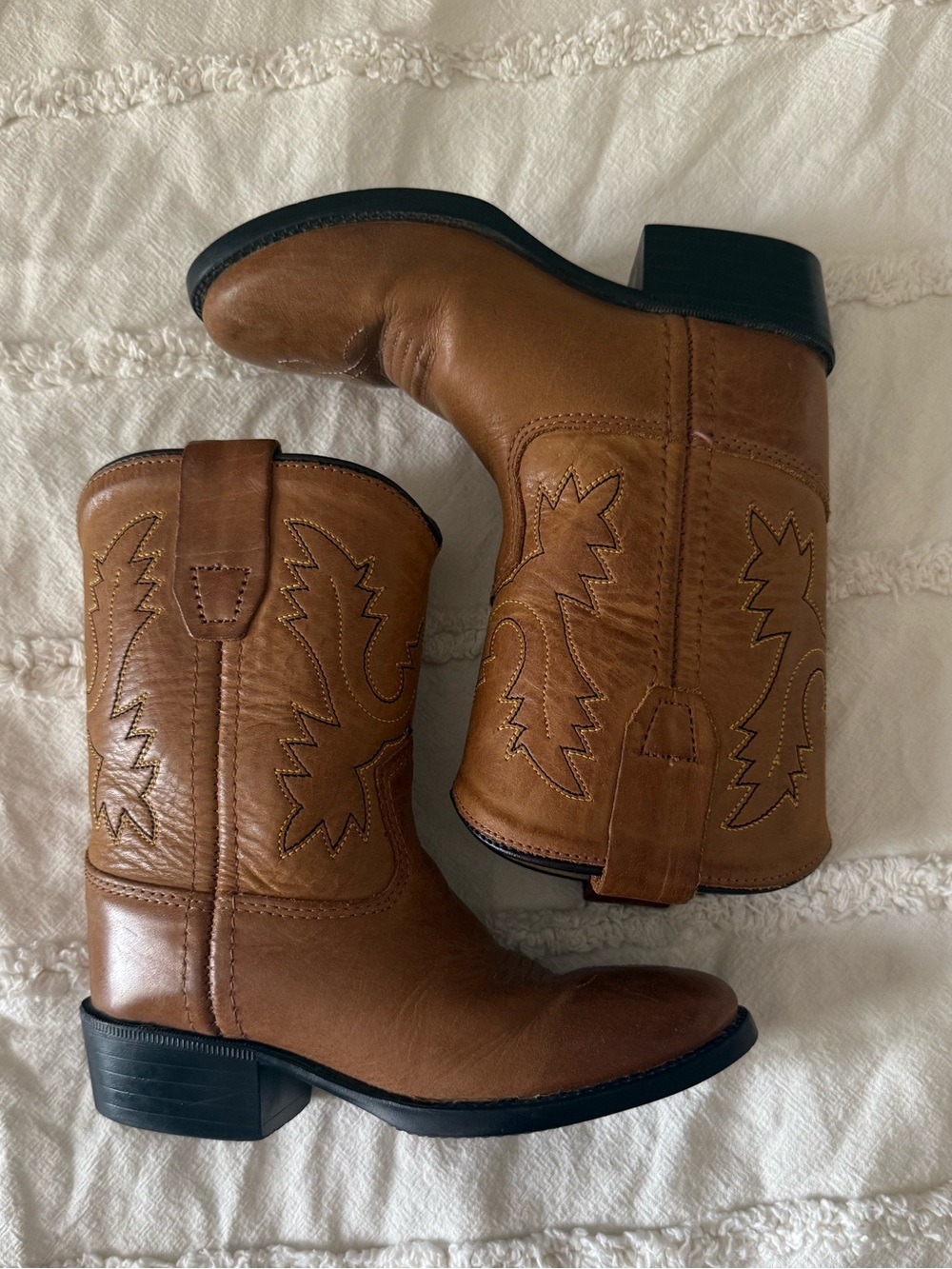 Old West Tan Leather Western Boots - 7T